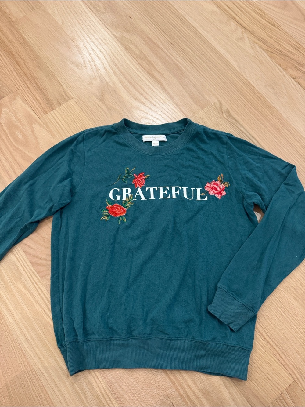 Spiritual Gangster Teal | Green 'Grateful' Floral Crewneck